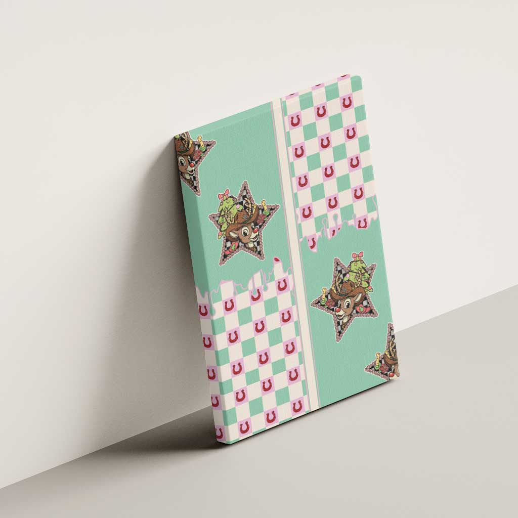 Western Yoke Canvas Wall Art Rudolph Cowboy Christmas Retro Style - Wonder Print Shop