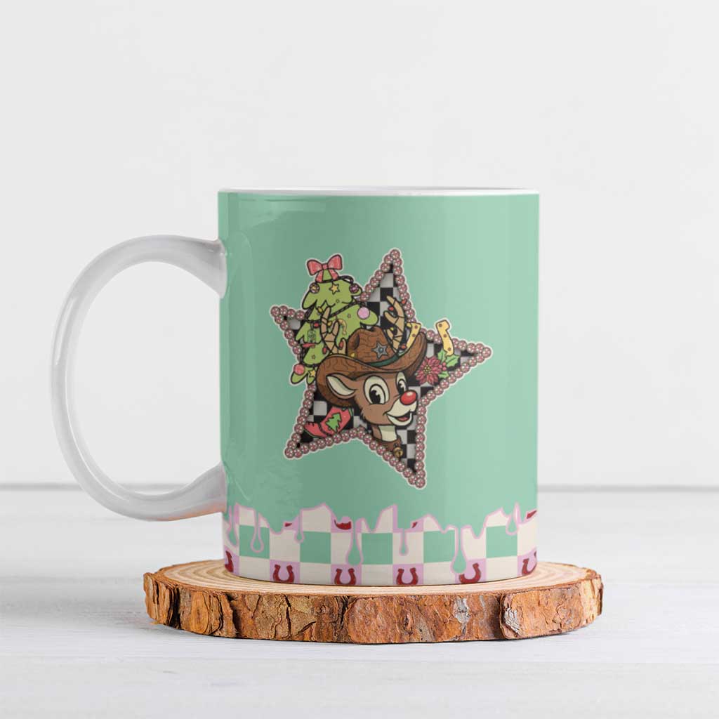Western Yoke Ceramic Mug Rudolph Cowboy Christmas Retro Style - Wonder Print Shop