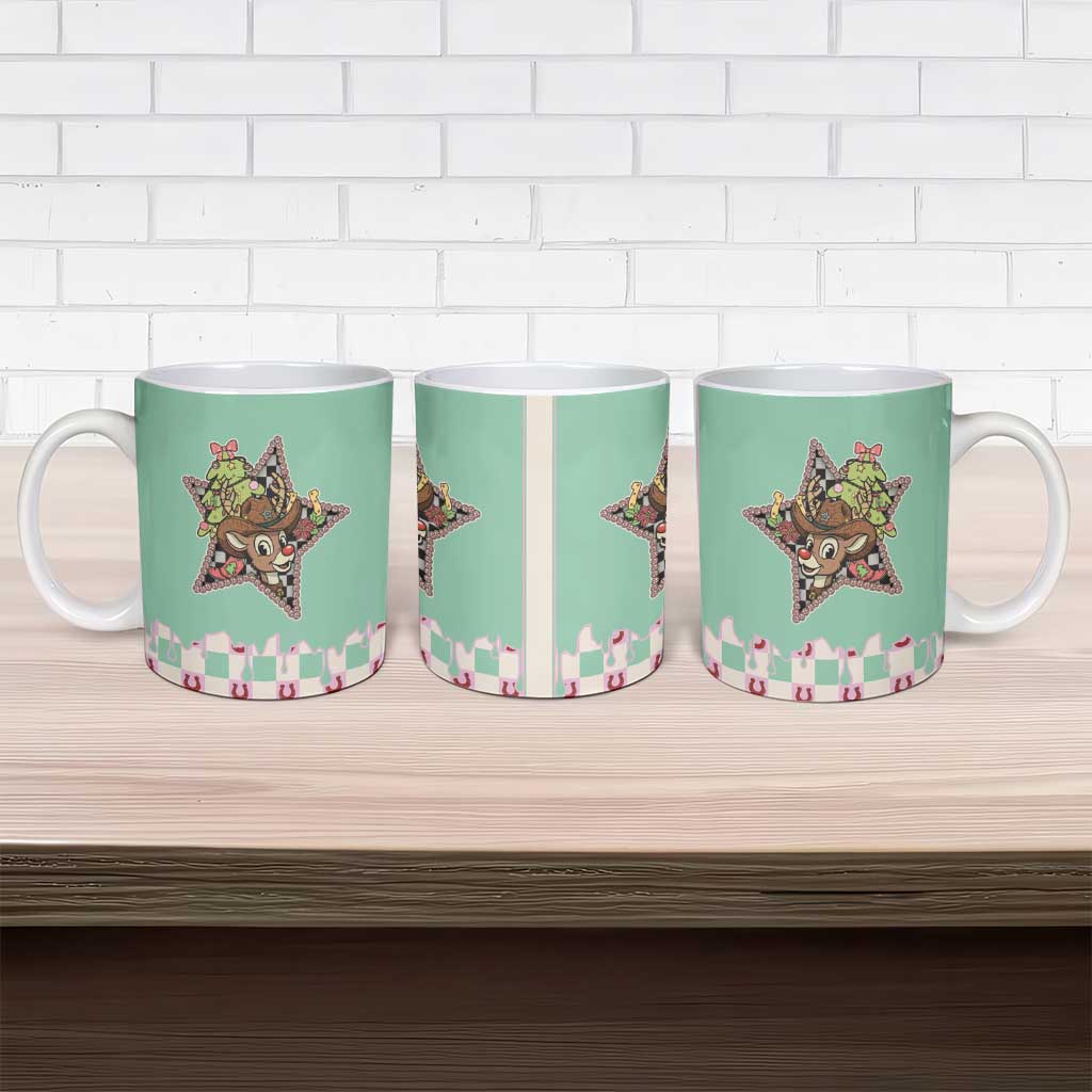 Western Yoke Ceramic Mug Rudolph Cowboy Christmas Retro Style - Wonder Print Shop