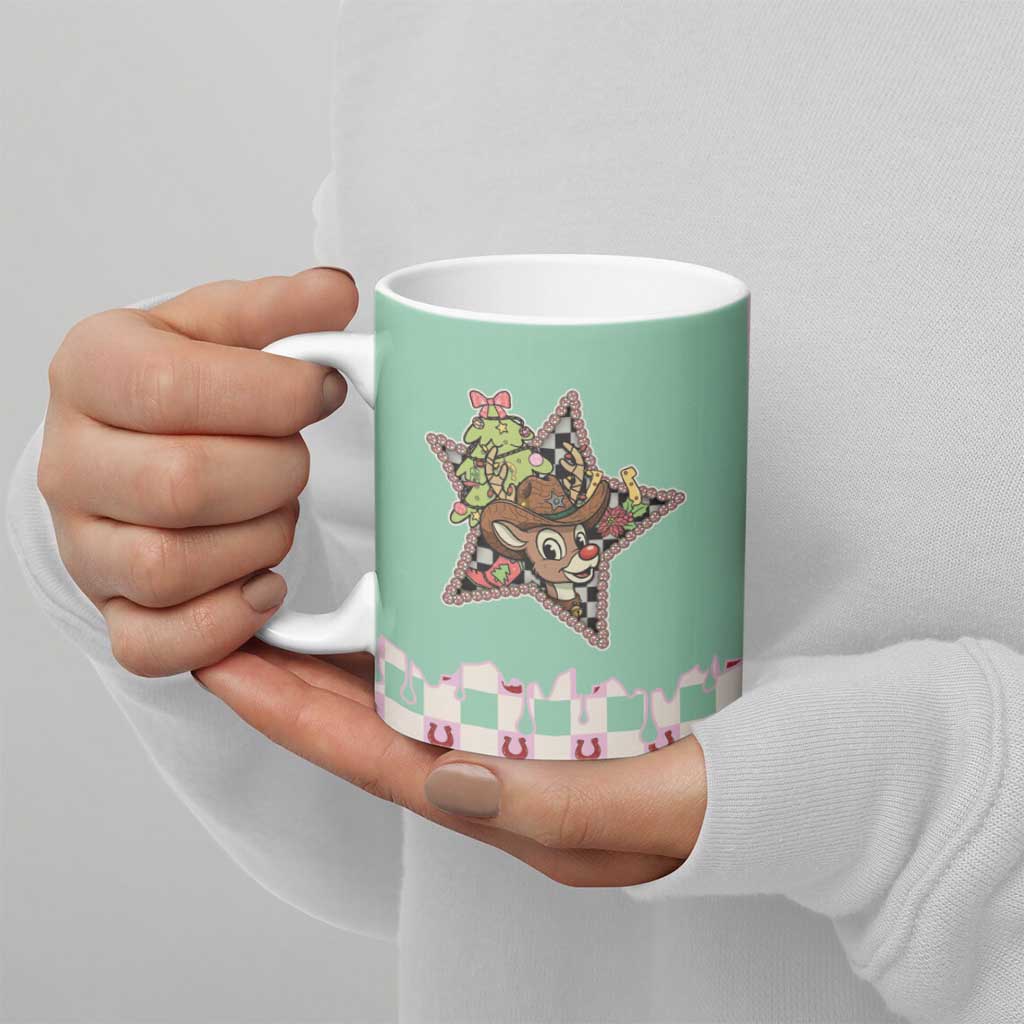 Western Yoke Ceramic Mug Rudolph Cowboy Christmas Retro Style - Wonder Print Shop