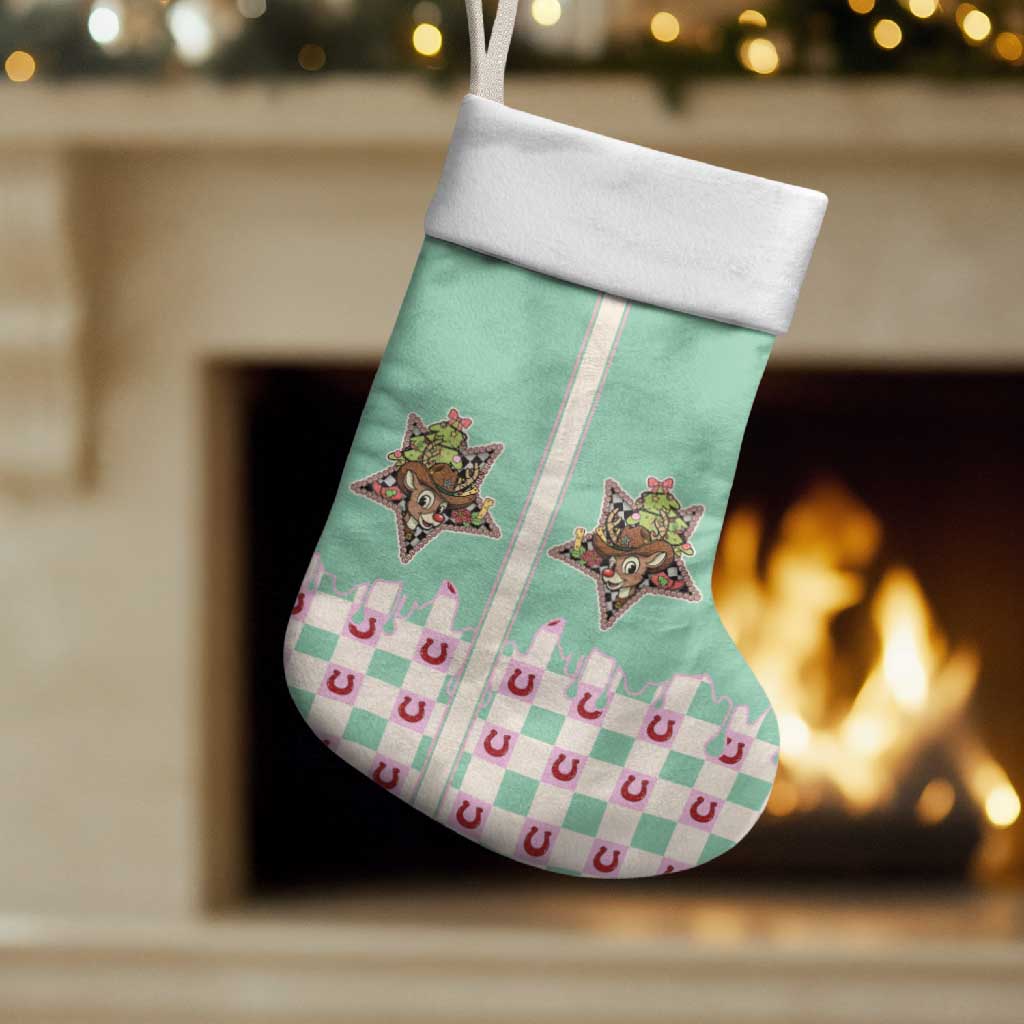 Western Yoke Christmas Stocking Rudolph Cowboy Christmas Retro Style - Wonder Print Shop