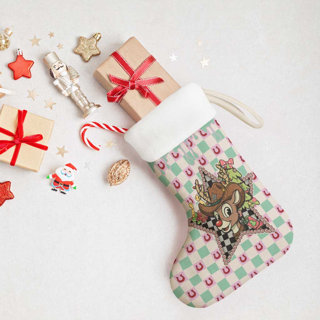 Western Yoke Christmas Stocking Rudolph Cowboy Christmas Retro Style - Wonder Print Shop