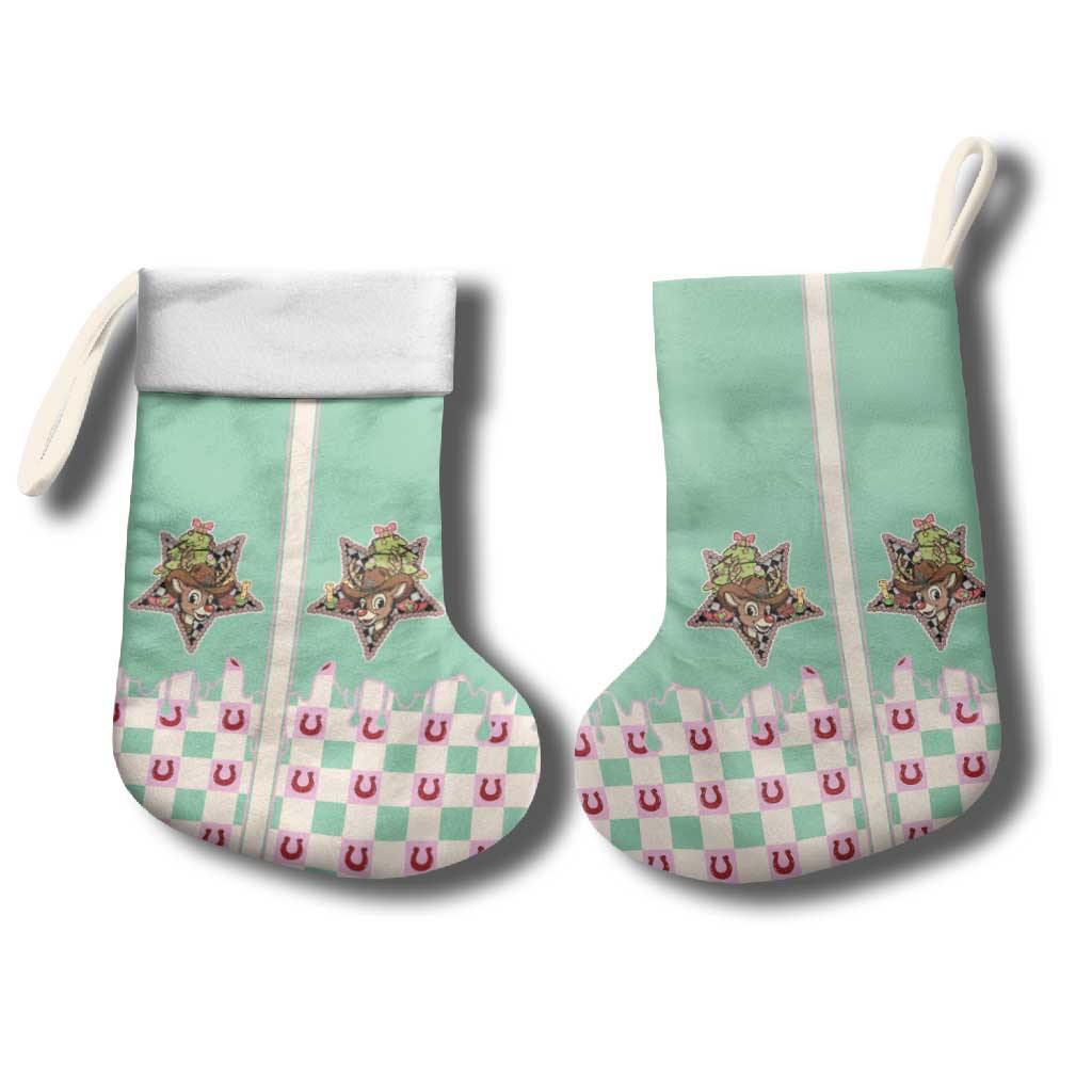 Western Yoke Christmas Stocking Rudolph Cowboy Christmas Retro Style - Wonder Print Shop