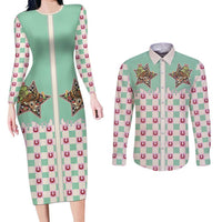 Western Yoke Couples Matching Long Sleeve Bodycon Dress and Long Sleeve Button Shirt Rudolph Cowboy Christmas Retro Style - Wonder Print Shop