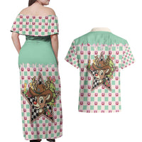 Western Yoke Couples Matching Off Shoulder Maxi Dress and Hawaiian Shirt Rudolph Cowboy Christmas Retro Style - Wonder Print Shop