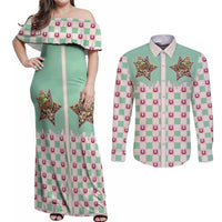 Western Yoke Couples Matching Off Shoulder Maxi Dress and Long Sleeve Button Shirt Rudolph Cowboy Christmas Retro Style - Wonder Print Shop