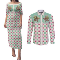 Western Yoke Couples Matching Puletasi and Long Sleeve Button Shirt Rudolph Cowboy Christmas Retro Style - Wonder Print Shop