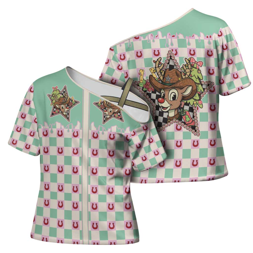 Western Yoke Cross Shoulder Shirt Rudolph Cowboy Christmas Retro Style - Wonder Print Shop