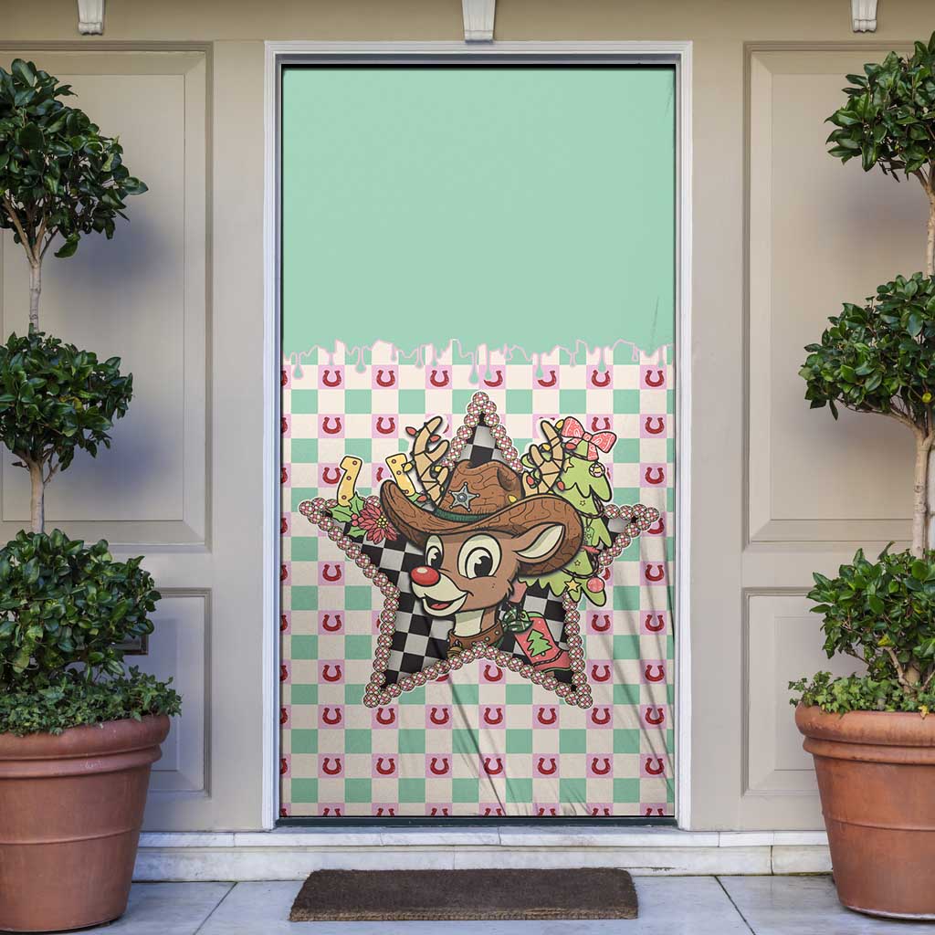 Western Yoke Door Cover Rudolph Cowboy Christmas Retro Style - Wonder Print Shop