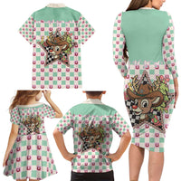 Western Yoke Family Matching Long Sleeve Bodycon Dress and Hawaiian Shirt Rudolph Cowboy Christmas Retro Style - Wonder Print Shop