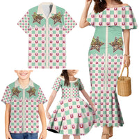 Western Yoke Family Matching Mermaid Dress and Hawaiian Shirt Rudolph Cowboy Christmas Retro Style - Wonder Print Shop