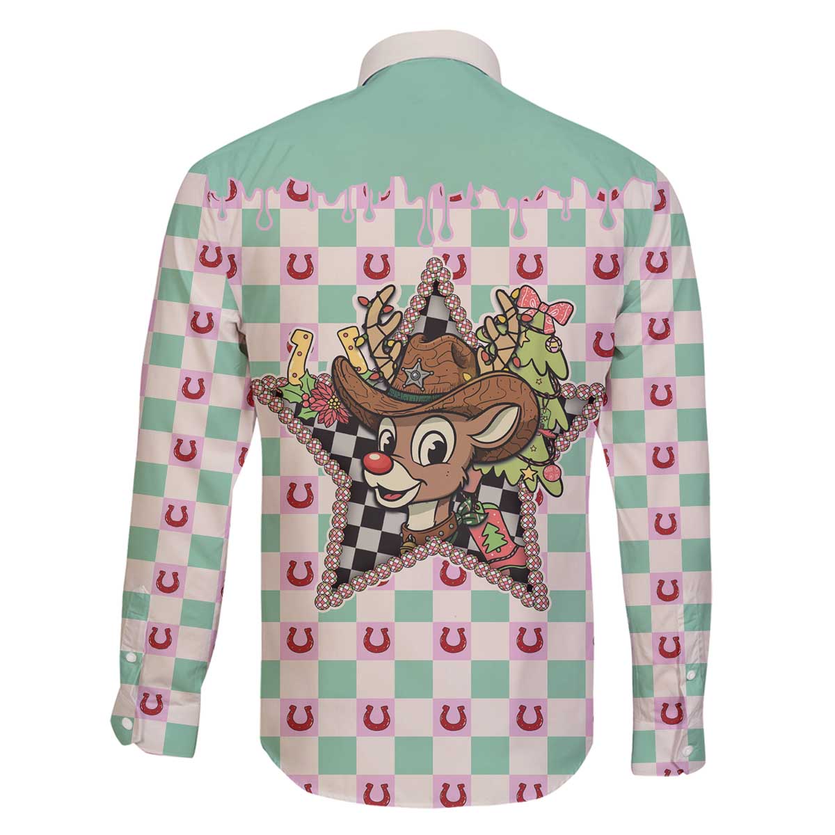 Western Yoke Family Matching Off The Shoulder Long Sleeve Dress and Hawaiian Shirt Rudolph Cowboy Christmas Retro Style - Wonder Print Shop