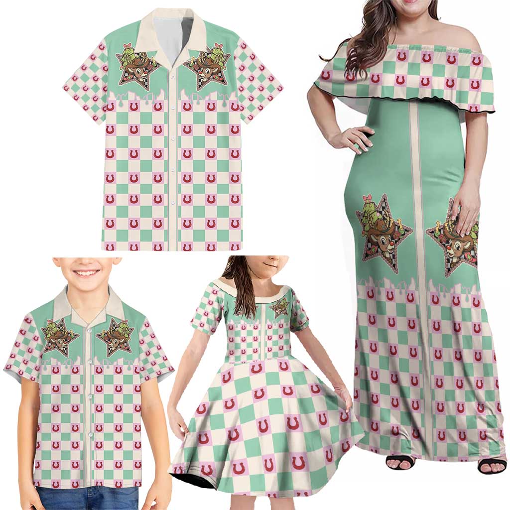 Western Yoke Family Matching Off Shoulder Maxi Dress and Hawaiian Shirt Rudolph Cowboy Christmas Retro Style - Wonder Print Shop