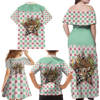 Western Yoke Family Matching Off Shoulder Maxi Dress and Hawaiian Shirt Rudolph Cowboy Christmas Retro Style - Wonder Print Shop