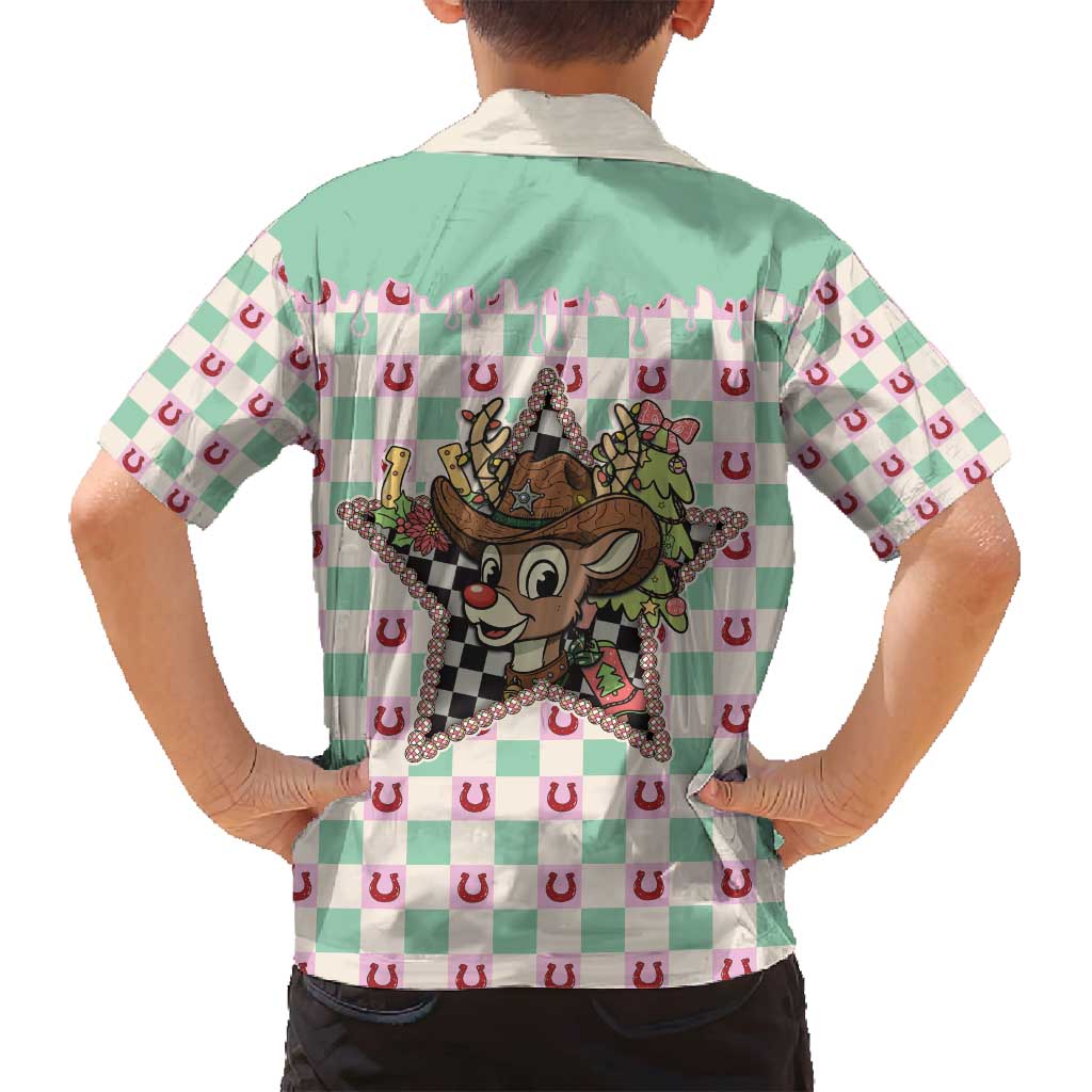 Western Yoke Family Matching Puletasi and Hawaiian Shirt Rudolph Cowboy Christmas Retro Style - Wonder Print Shop