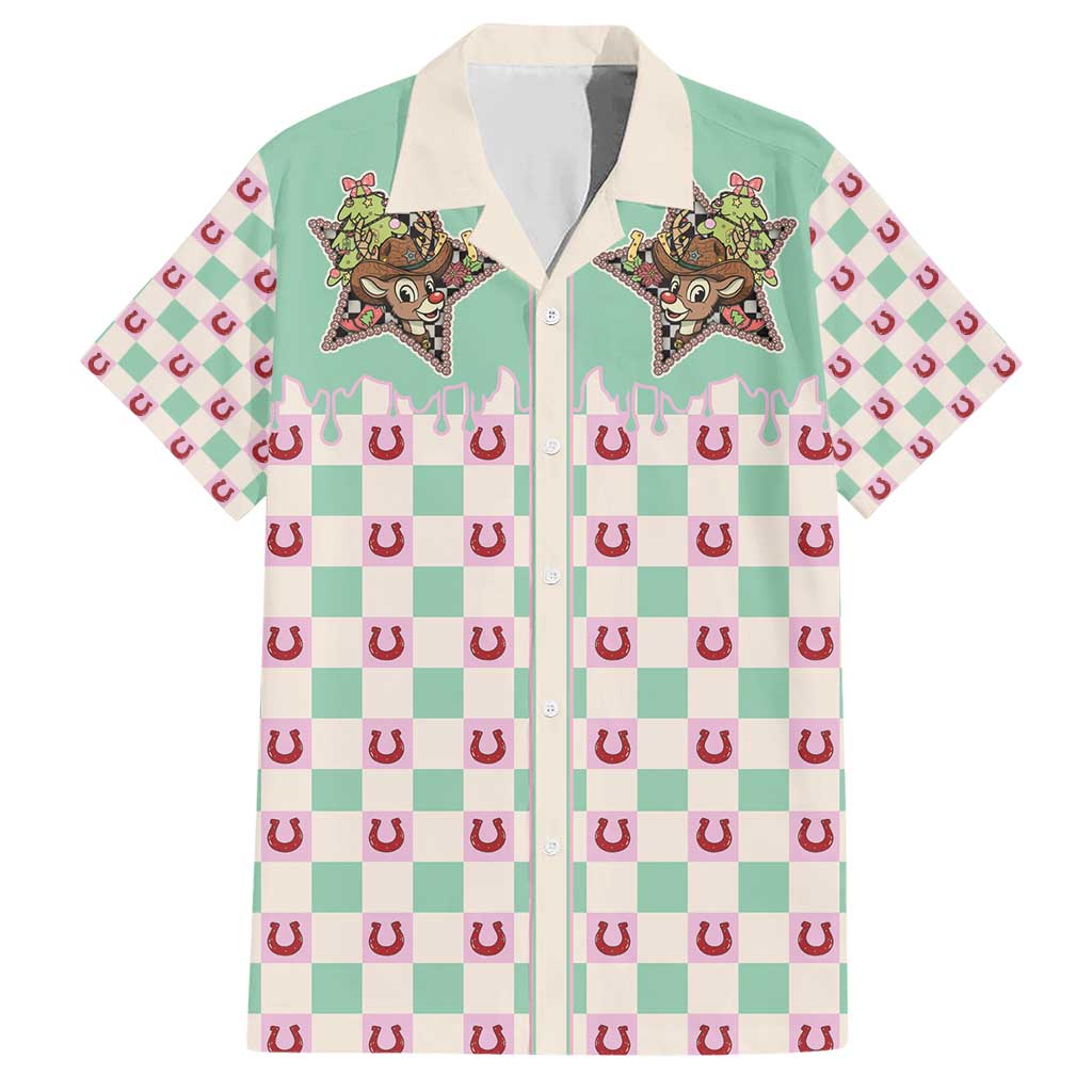 Western Yoke Family Matching Short Sleeve Bodycon Dress and Hawaiian Shirt Rudolph Cowboy Christmas Retro Style - Wonder Print Shop