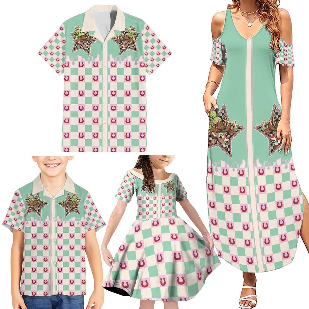 Western Yoke Family Matching Summer Maxi Dress and Hawaiian Shirt Rudolph Cowboy Christmas Retro Style - Wonder Print Shop