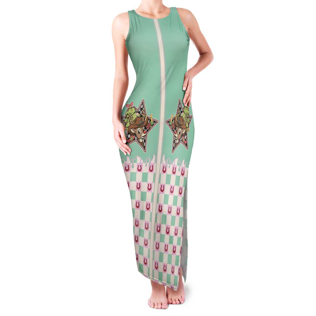 Western Yoke Family Matching Tank Maxi Dress and Hawaiian Shirt Rudolph Cowboy Christmas Retro Style - Wonder Print Shop