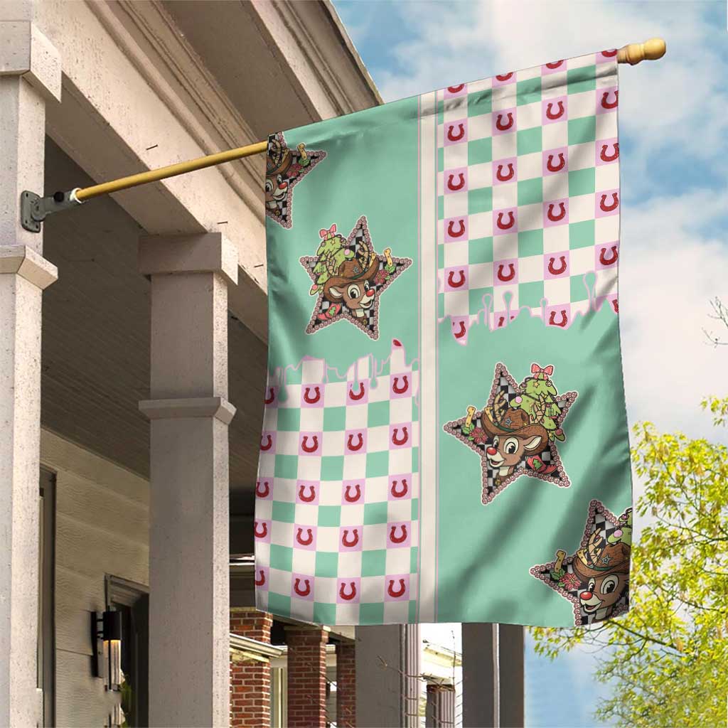 Western Yoke Garden Flag Rudolph Cowboy Christmas Retro Style - Wonder Print Shop