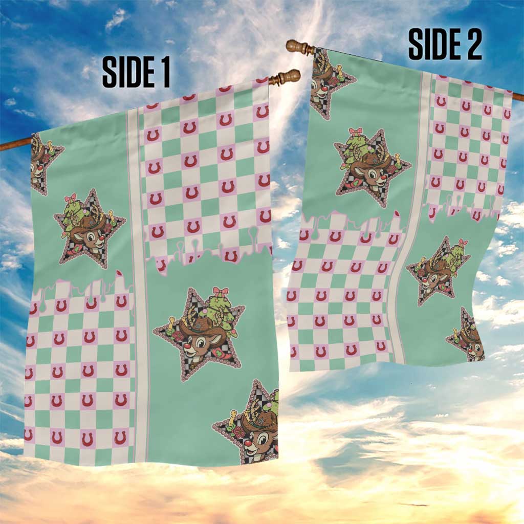 Western Yoke Garden Flag Rudolph Cowboy Christmas Retro Style - Wonder Print Shop