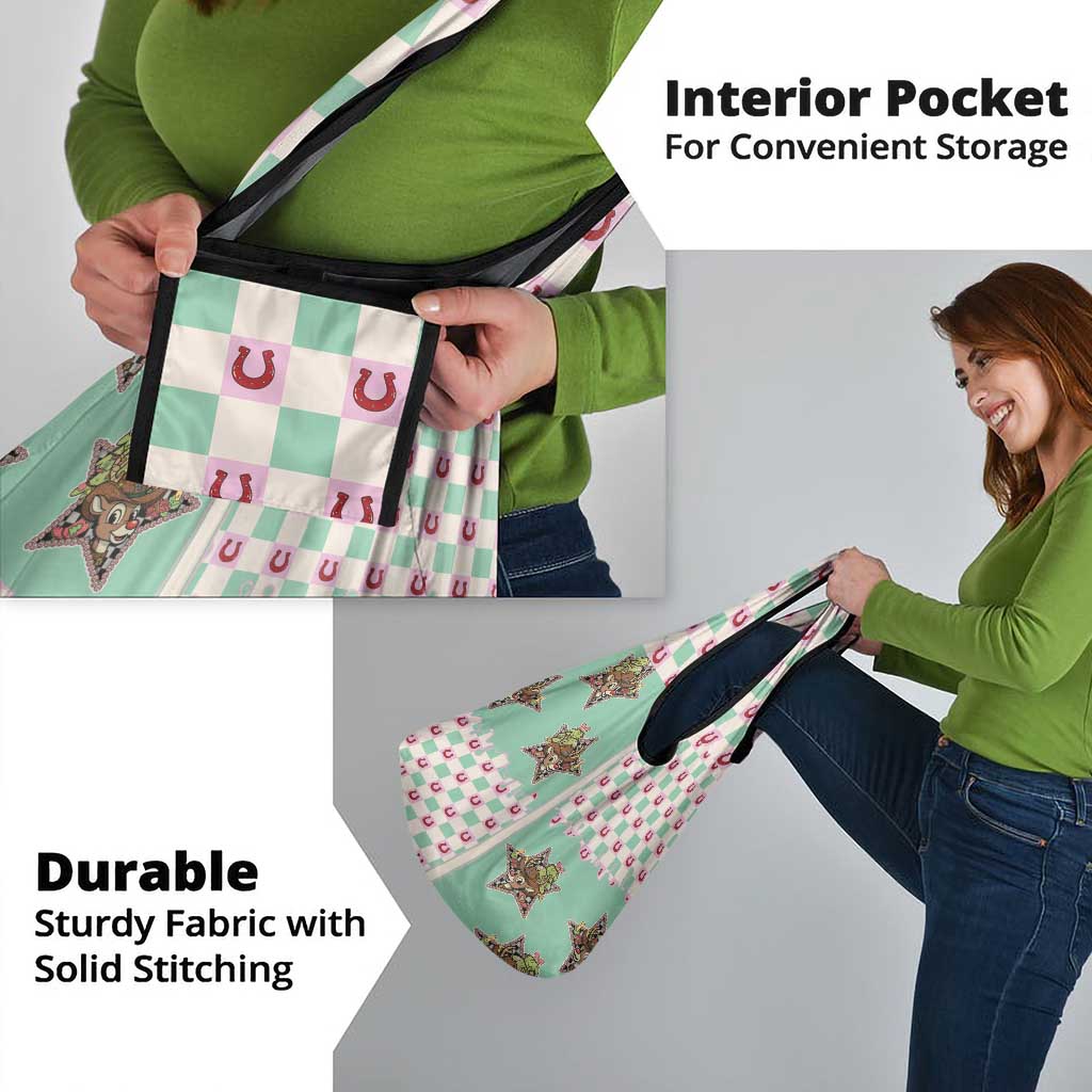 Western Yoke Grocery Bag Rudolph Cowboy Christmas Retro Style - Wonder Print Shop