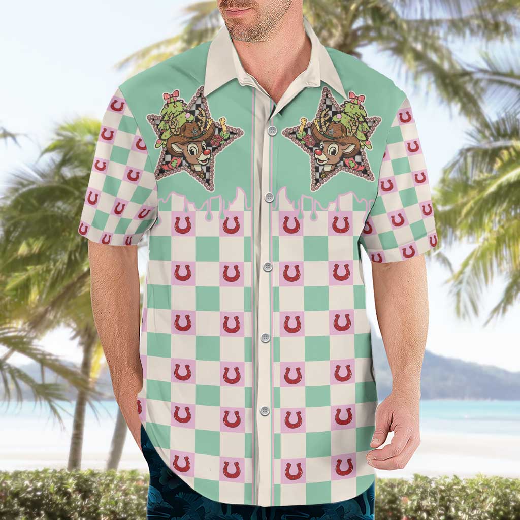 Western Yoke Hawaiian Shirt Rudolph Cowboy Christmas Retro Style - Wonder Print Shop