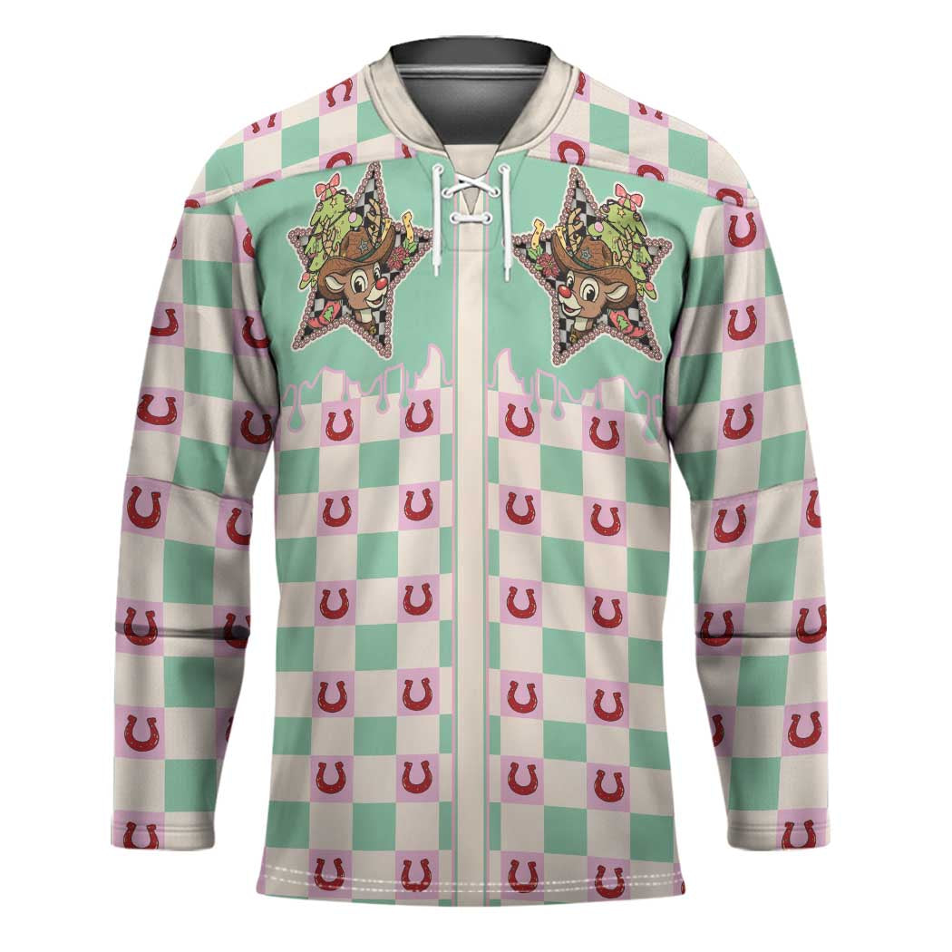 Western Yoke Hockey Jersey Rudolph Cowboy Christmas Retro Style - Wonder Print Shop