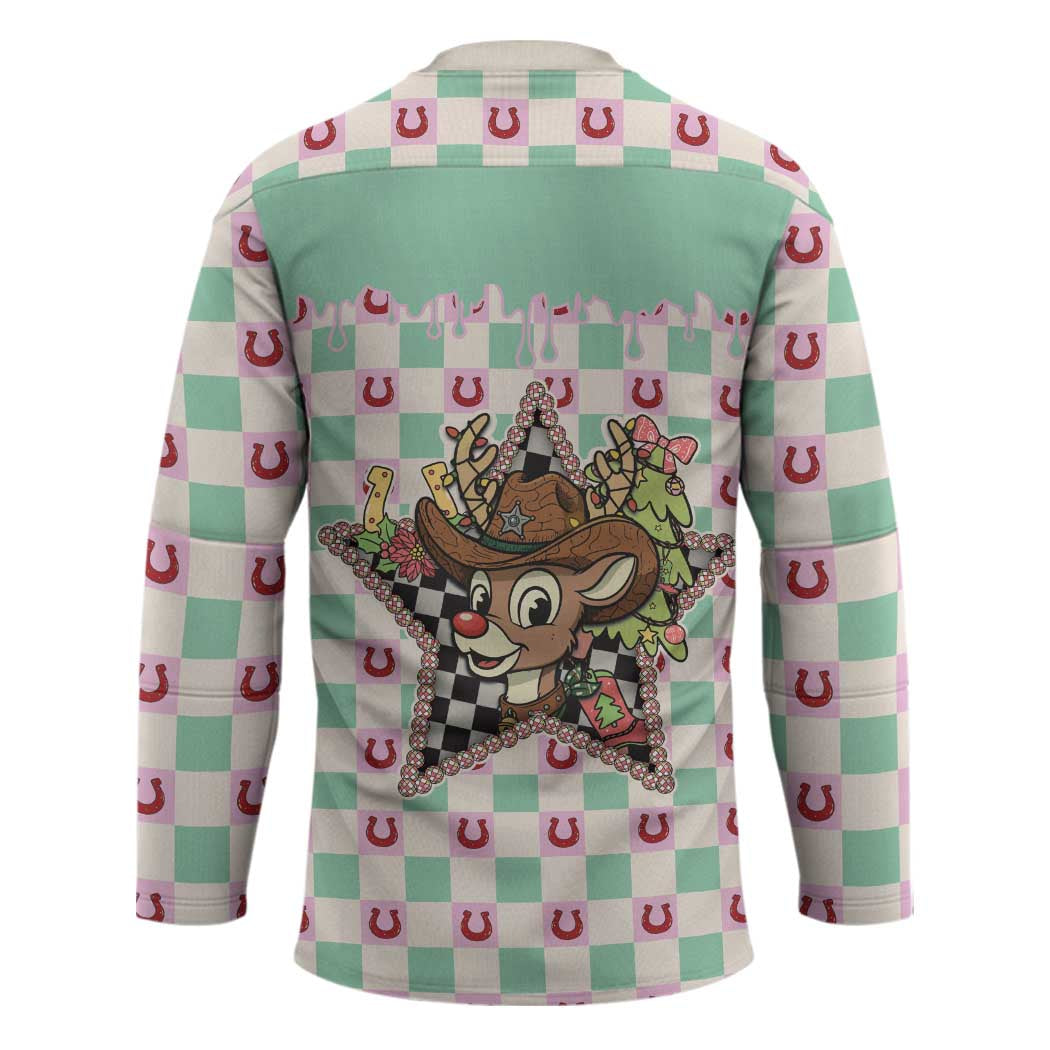 Western Yoke Hockey Jersey Rudolph Cowboy Christmas Retro Style - Wonder Print Shop