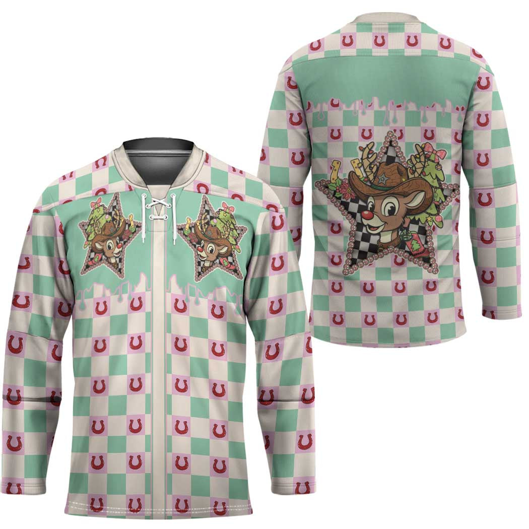 Western Yoke Hockey Jersey Rudolph Cowboy Christmas Retro Style - Wonder Print Shop