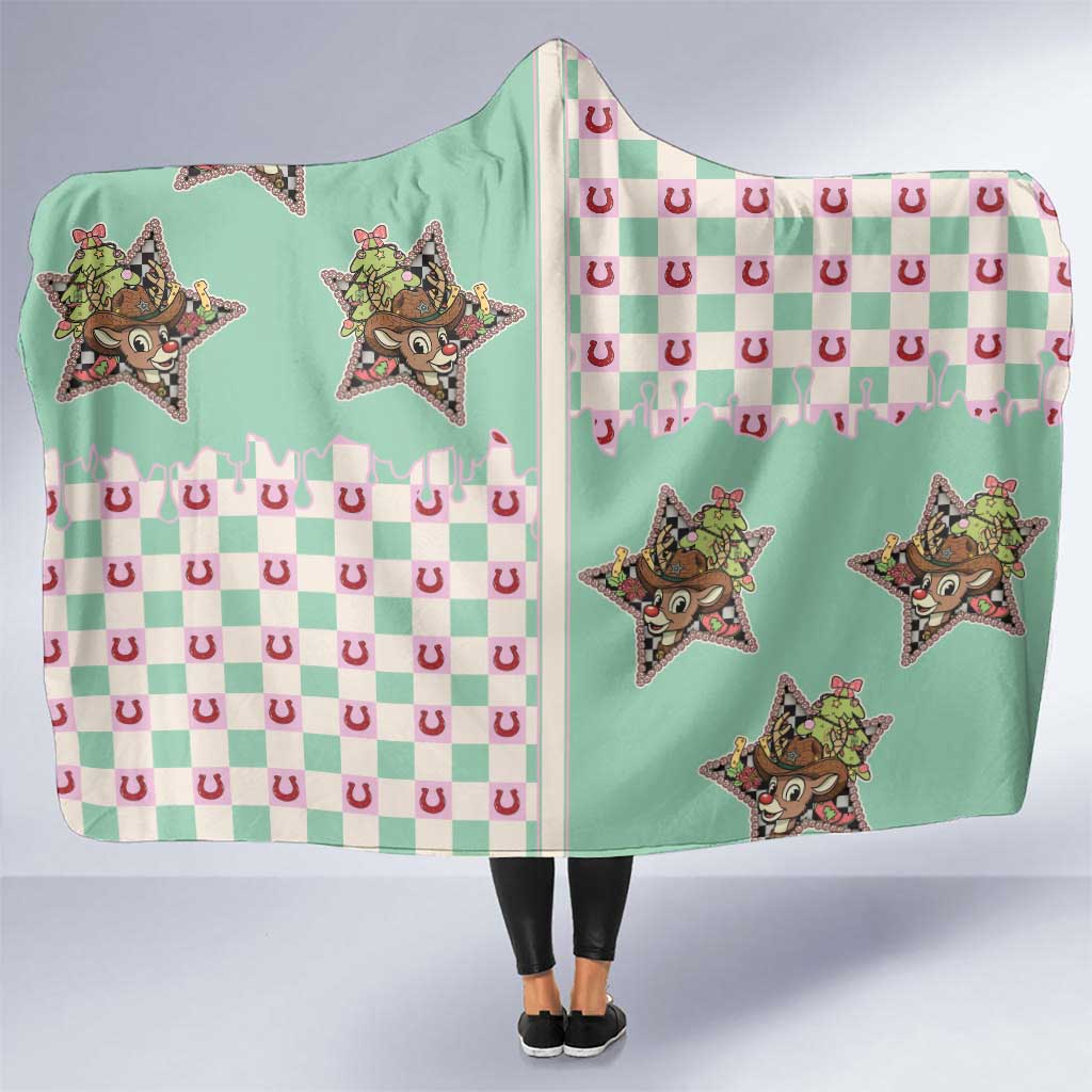 Western Yoke Hooded Blanket Rudolph Cowboy Christmas Retro Style - Wonder Print Shop