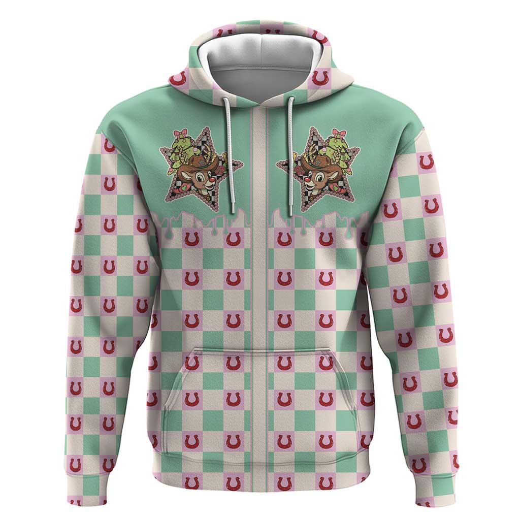 Western Yoke Hoodie Rudolph Cowboy Christmas Retro Style - Wonder Print Shop