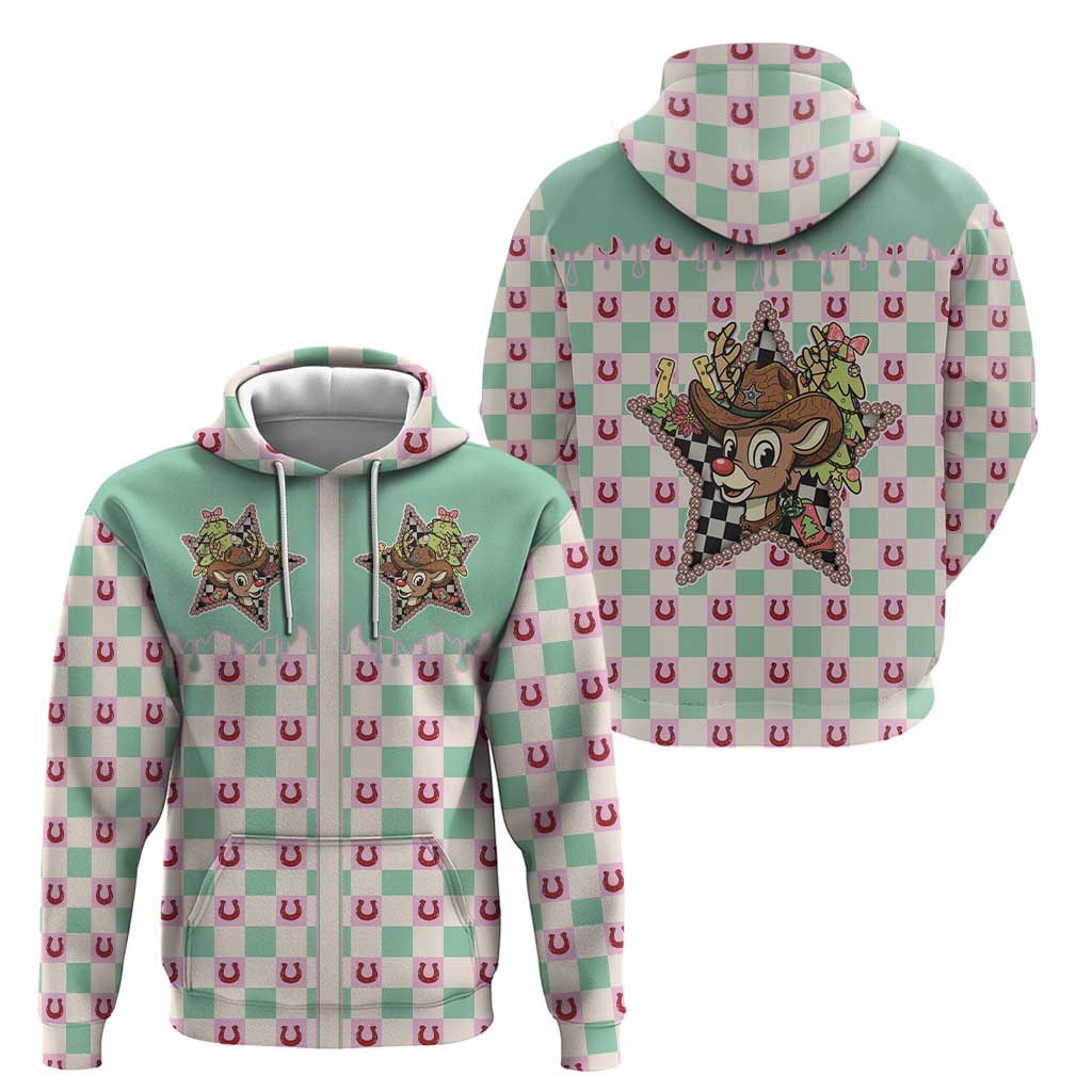 Western Yoke Hoodie Rudolph Cowboy Christmas Retro Style - Wonder Print Shop