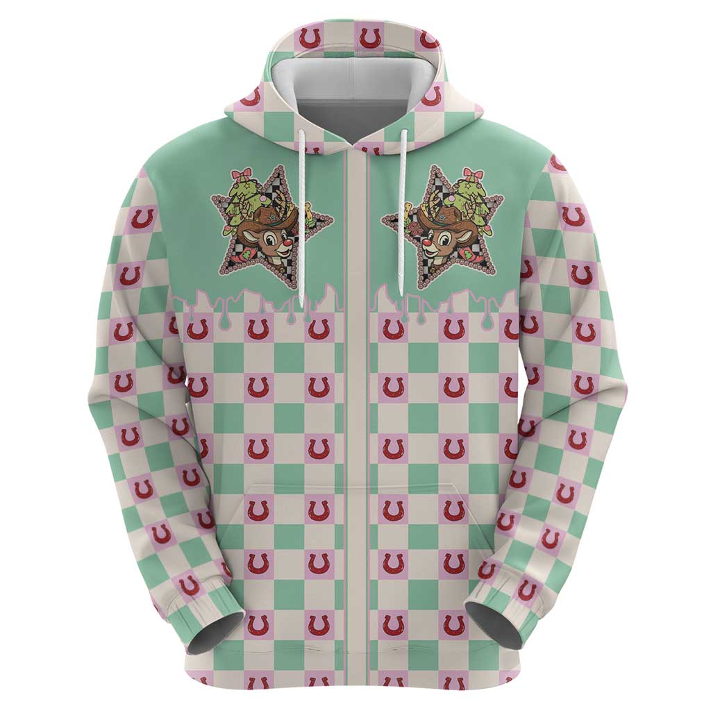 Western Yoke Hoodie Rudolph Cowboy Christmas Retro Style - Wonder Print Shop