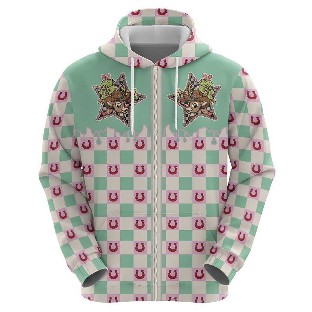Western Yoke Hoodie Rudolph Cowboy Christmas Retro Style - Wonder Print Shop