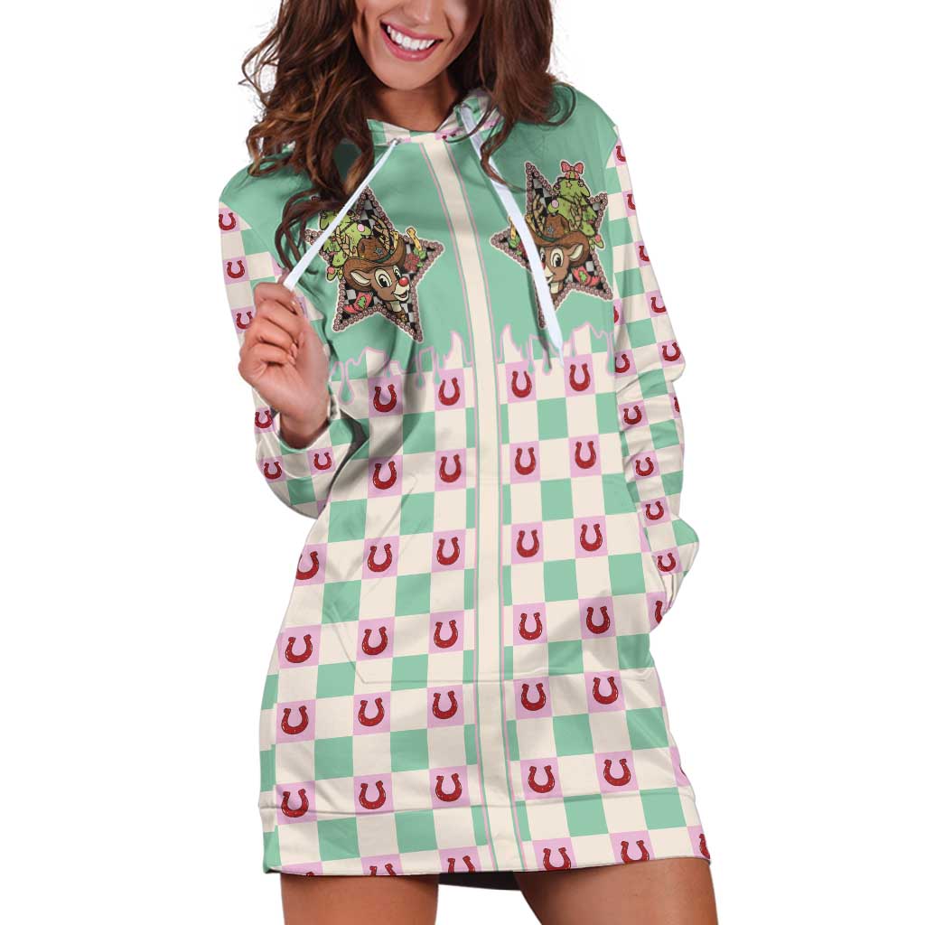 Western Yoke Hoodie Dress Rudolph Cowboy Christmas Retro Style - Wonder Print Shop