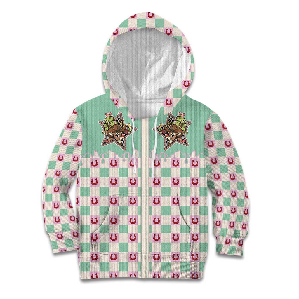 Western Yoke Kid Hoodie Rudolph Cowboy Christmas Retro Style - Wonder Print Shop