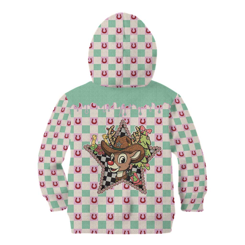 Western Yoke Kid Hoodie Rudolph Cowboy Christmas Retro Style - Wonder Print Shop