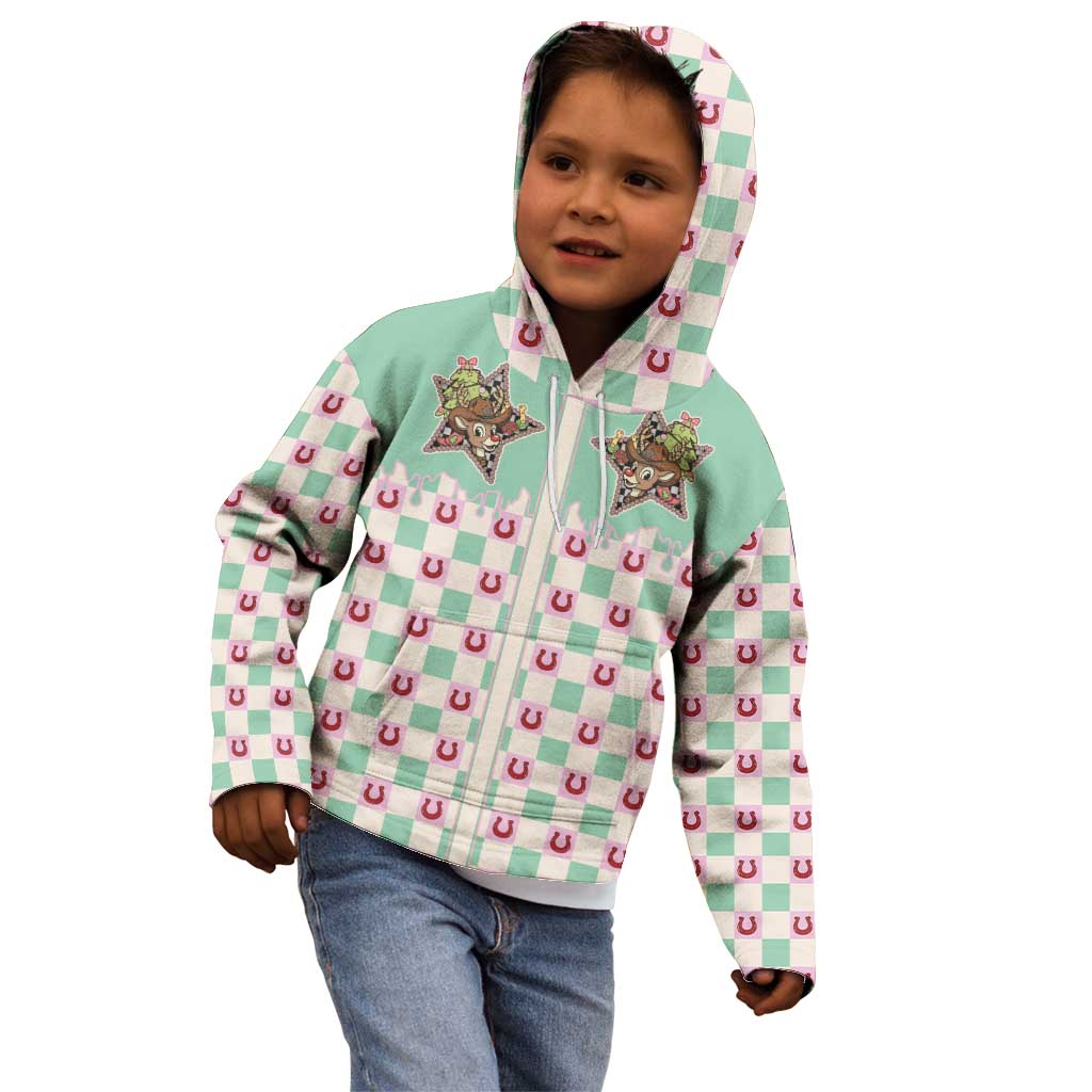 Western Yoke Kid Hoodie Rudolph Cowboy Christmas Retro Style - Wonder Print Shop