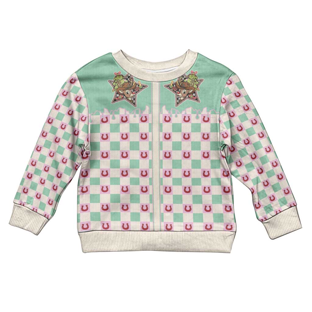 Western Yoke Kid Ugly Christmas Sweater Rudolph Cowboy Christmas Retro Style - Wonder Print Shop