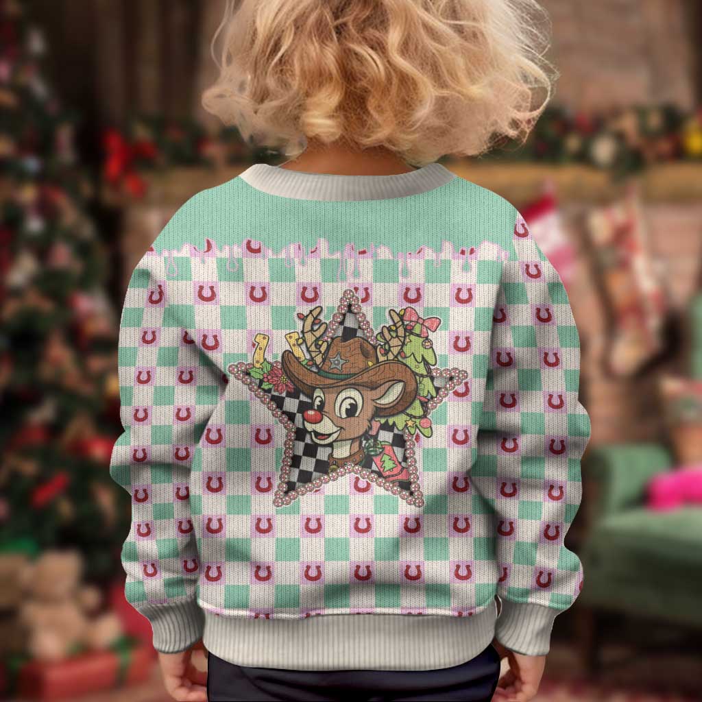 Western Yoke Kid Ugly Christmas Sweater Rudolph Cowboy Christmas Retro Style - Wonder Print Shop