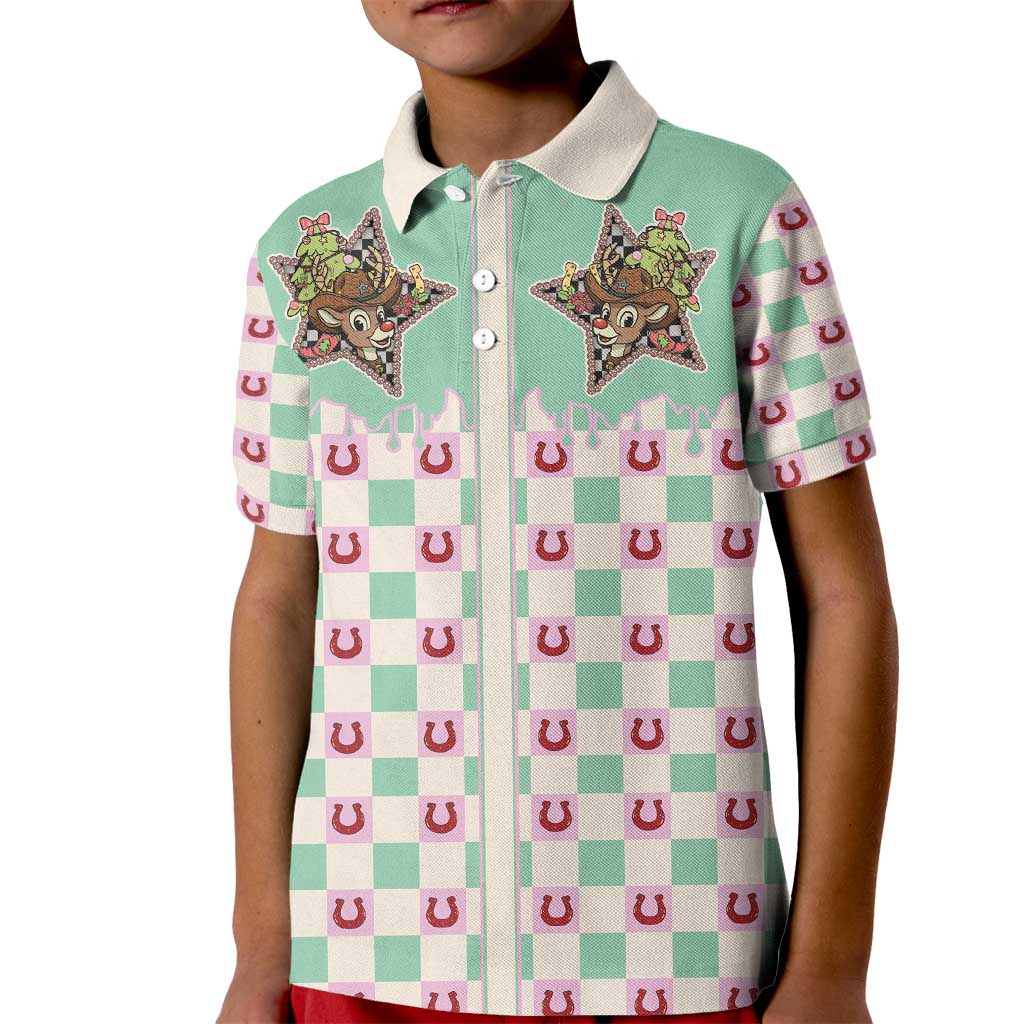 Western Yoke Kid Polo Shirt Rudolph Cowboy Christmas Retro Style - Wonder Print Shop