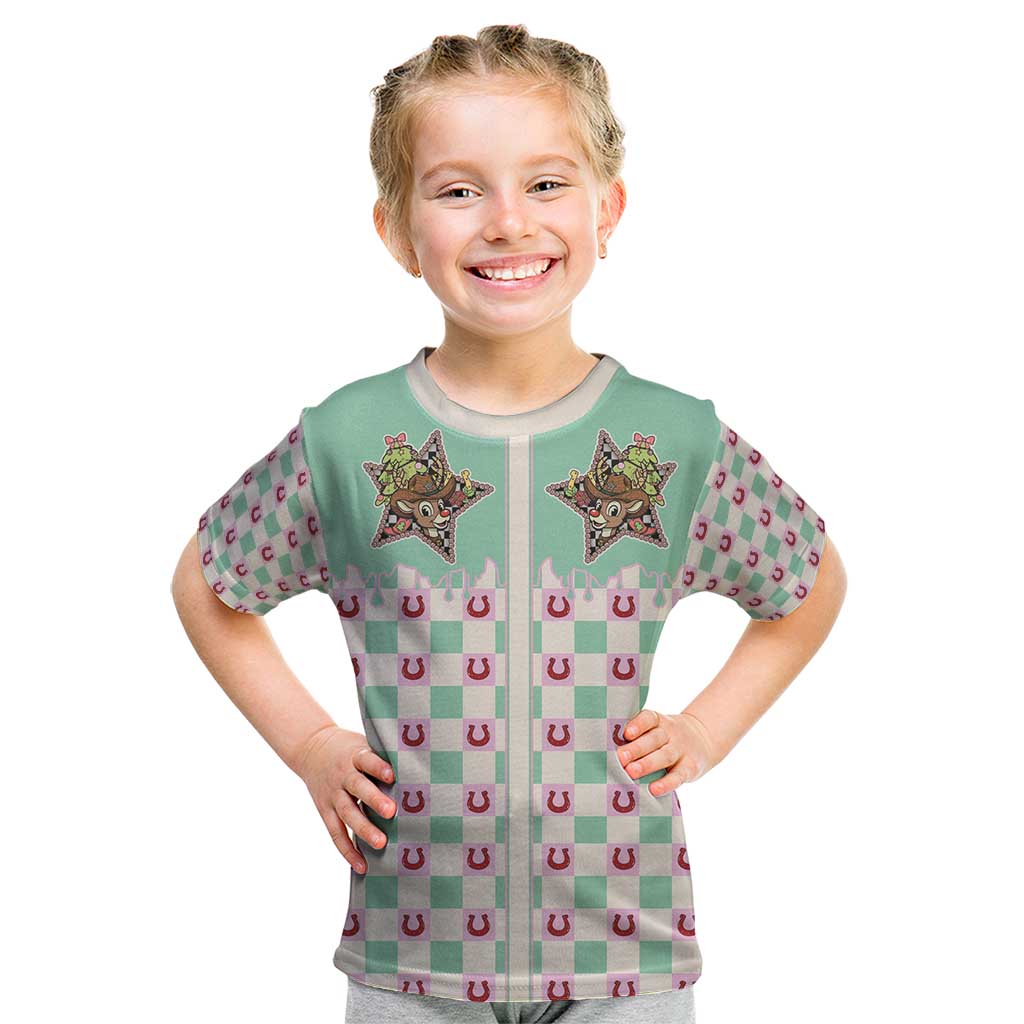 Western Yoke Kid T Shirt Rudolph Cowboy Christmas Retro Style - Wonder Print Shop
