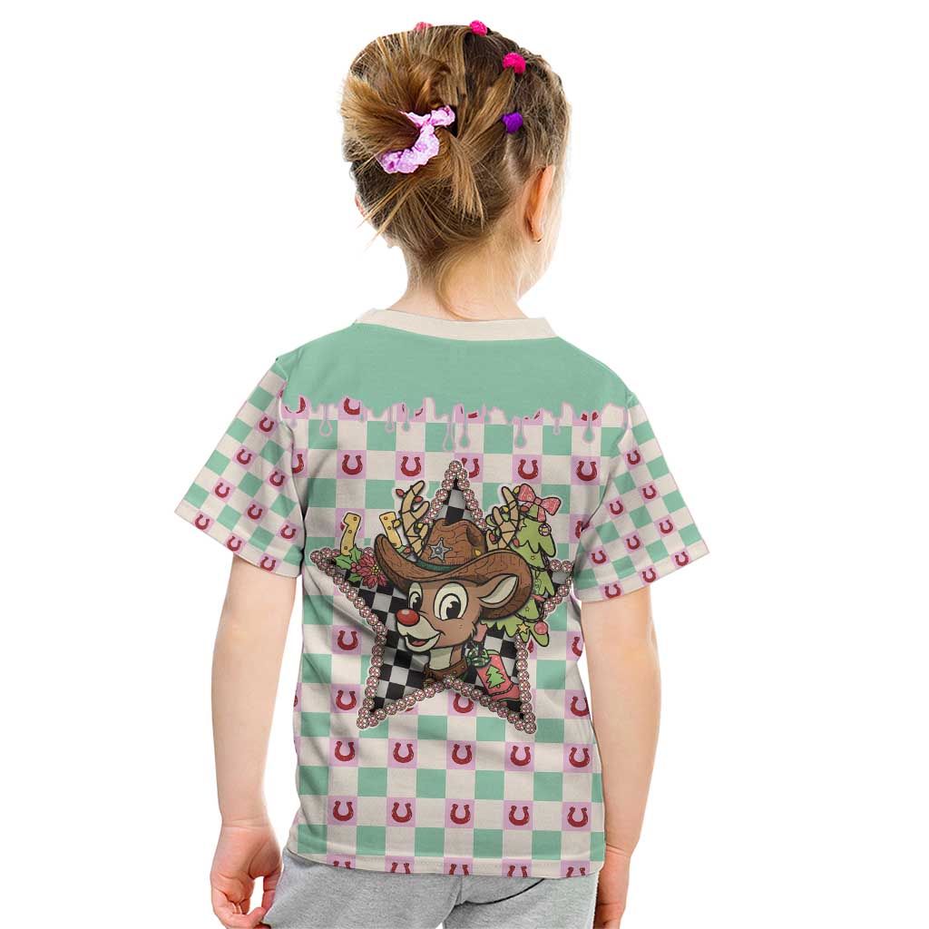Western Yoke Kid T Shirt Rudolph Cowboy Christmas Retro Style - Wonder Print Shop