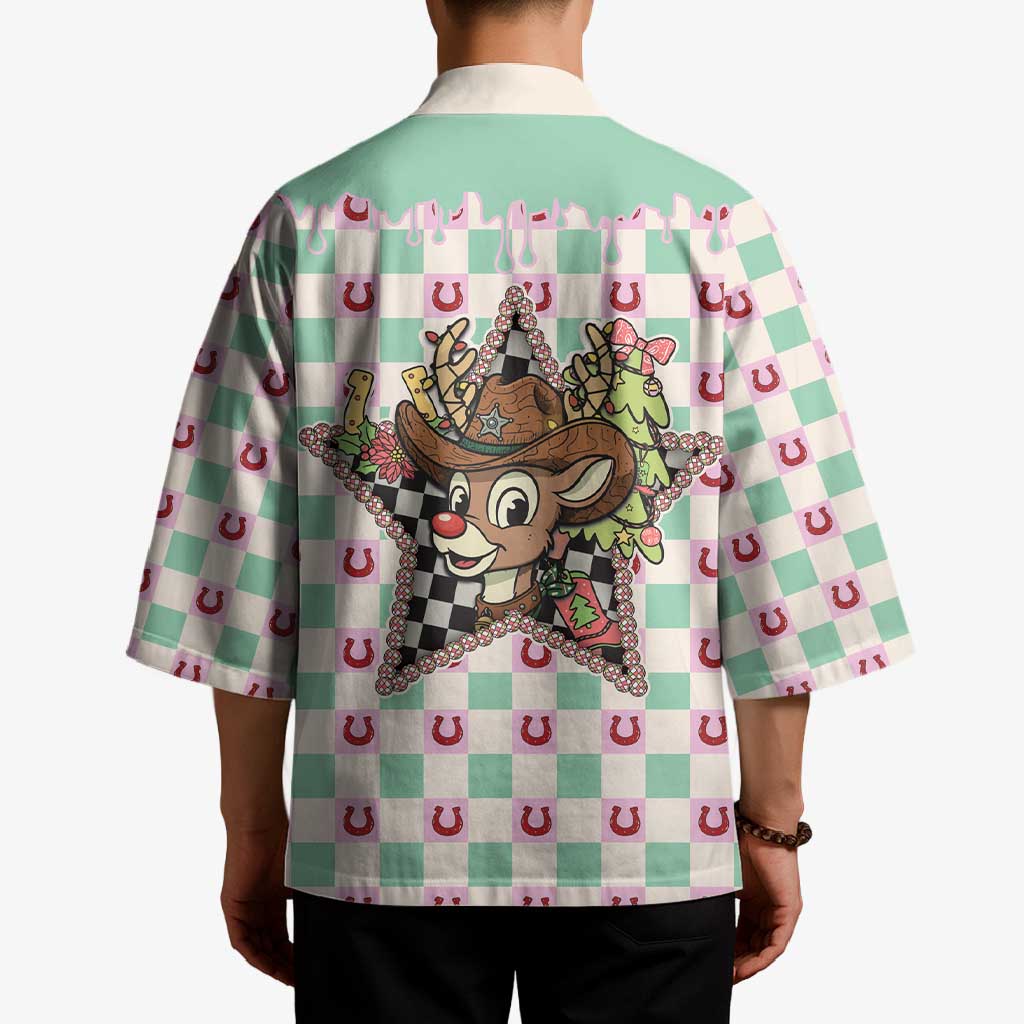 Western Yoke Kimono Rudolph Cowboy Christmas Retro Style - Wonder Print Shop