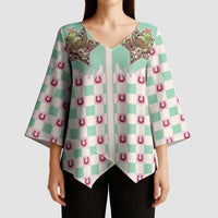 Western Yoke Kimono Sleeve Blouse Rudolph Cowboy Christmas Retro Style - Wonder Print Shop