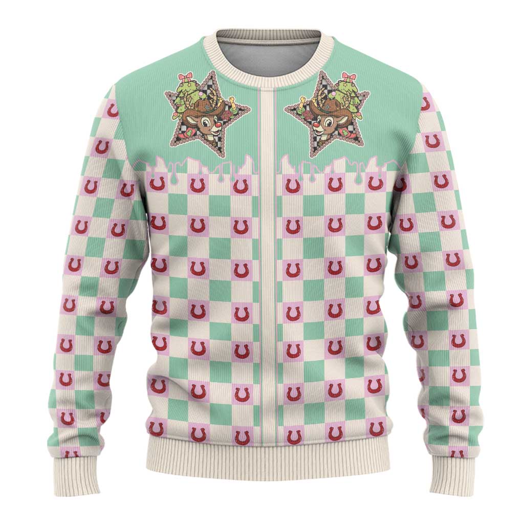 Western Yoke Ugly Christmas Sweater Rudolph Cowboy Christmas Retro Style - Wonder Print Shop