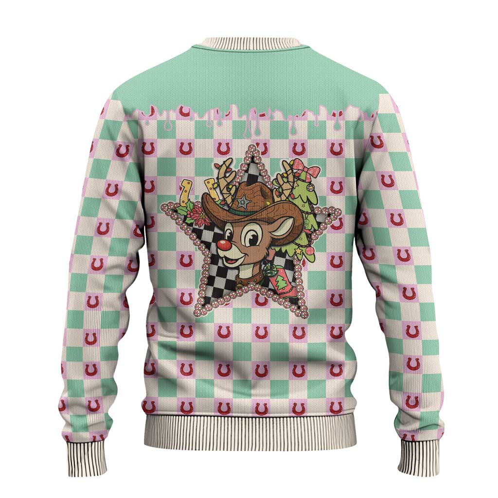 Western Yoke Ugly Christmas Sweater Rudolph Cowboy Christmas Retro Style - Wonder Print Shop
