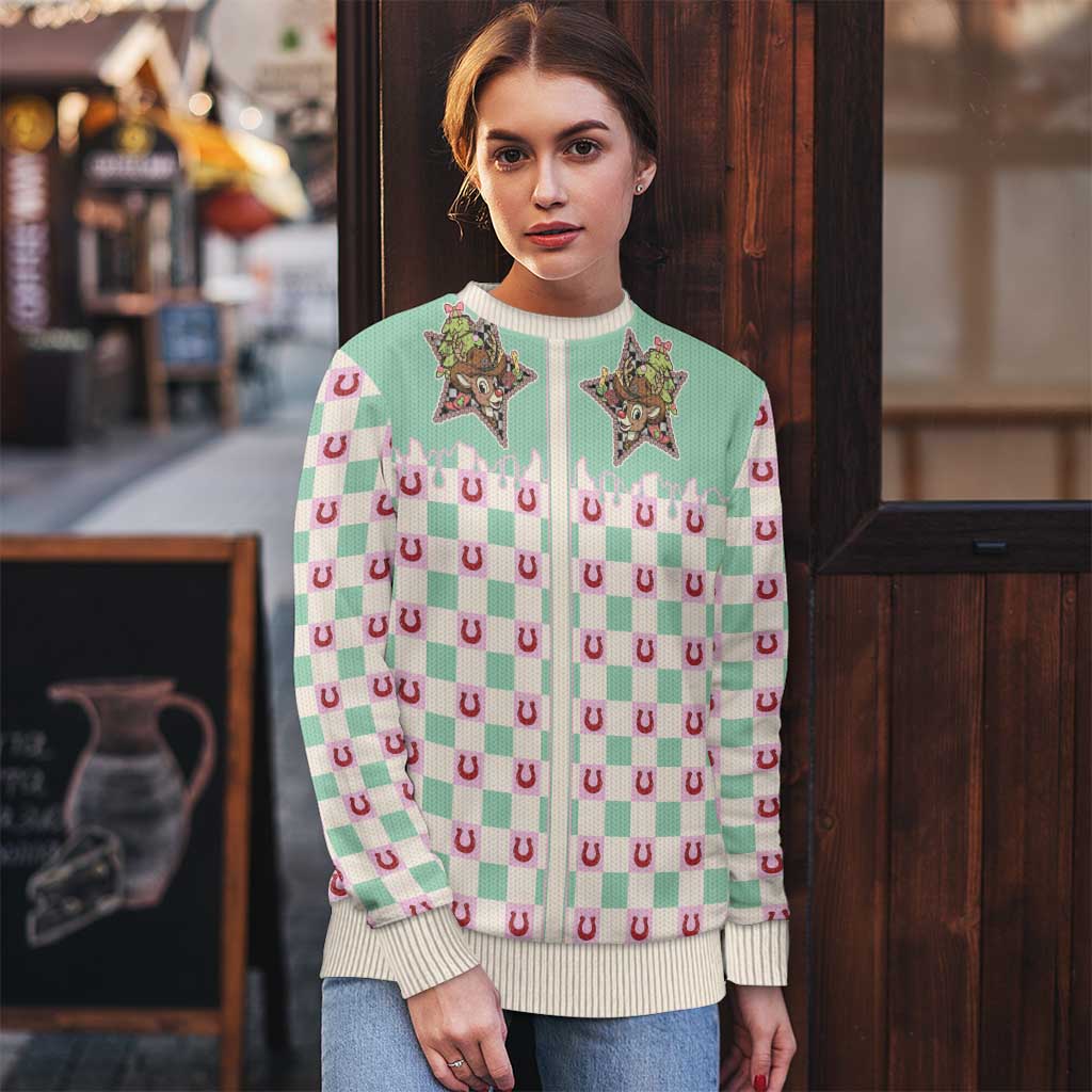 Western Yoke Ugly Christmas Sweater Rudolph Cowboy Christmas Retro Style - Wonder Print Shop