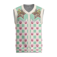 Western Yoke Christmas Knitted V-Neck Vest Rudolph Cowboy Christmas Retro Style - Wonder Print Shop
