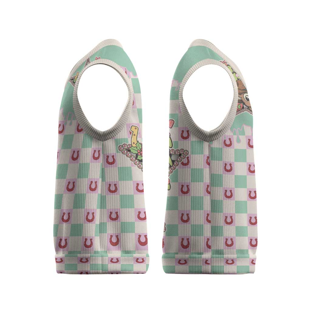 Western Yoke Christmas Knitted V-Neck Vest Rudolph Cowboy Christmas Retro Style - Wonder Print Shop